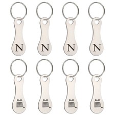 8Pcs Stainless Steel Shopping Trolley Token, Silver Tone Letter N  Grocery Cart
