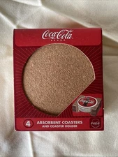 Set of 4 Coca-Cola Stoneware Coasters that Absorb Moisture, Cork Backing NIB Cap