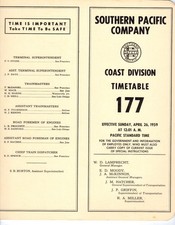 SOUTHERN PACIFIC RR - COAST DIVISION - #177 - 4/26/1959