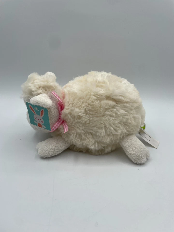 New Animal Adventure White Plush Animal Sheep Lamb Pink Bow 7" Lay Round 2015 - Image 3 of 4