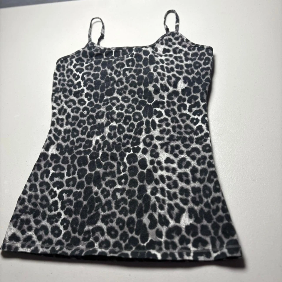 Camiseta sin mangas Y2K Fitted Express negra y gris con estampado de leopardo cami Foto 2 de 4