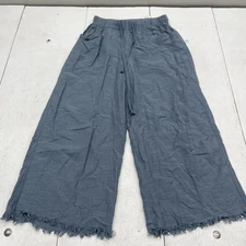 GiGio Pants Womens Small Blue Wide Leg Gauze Cotton Fringe Hem Lounge Casual