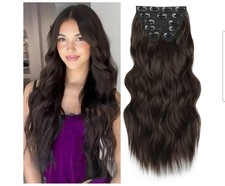 Vigorous Womens 20" Dark Brown Wavy Clip-In Hair Extensions 6 Pcs Set Synthetic