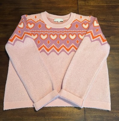 English Factory Pink Orange Heart Pattern Sweater XL Women's