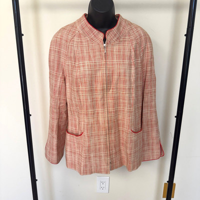 Vintage Rodier Paris Blazer Jacket Women Pink Tweed Wool Blend Size 46 France