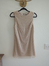 Alice+Olivia 'Clyde' Gold-Shimmer A-Line Lace Sleeveless Shift Dress sz 4