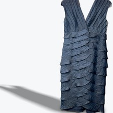 Adrianna Papell Tiered Dress Sleeveless Shimmer Ruffle Blue Party Cocktail 8