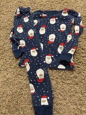 Old Navy Santa Claus Christmas Pajama Set 5T Cotton Long Sleeve Snug Fit Blue