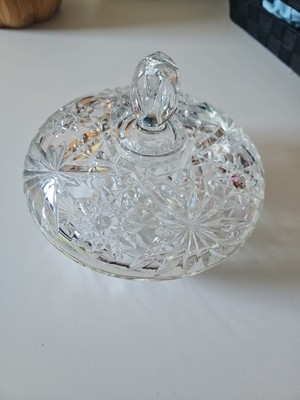 Vintage Anchor Hocking EAPC Prescut Clear Glass Star David Candy Dish With Lid