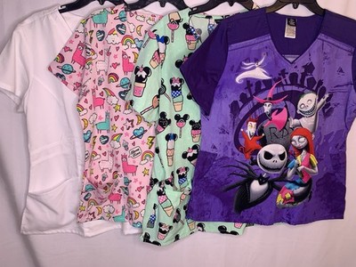 Womens Medical Uniform Shirts Lot of 4 Disney scrub tops Greys Anatomy Large NWT