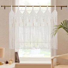 Boho Valance Macrame Curtains for Windows 39"W x 31"L Pack of 1 Beaded Style