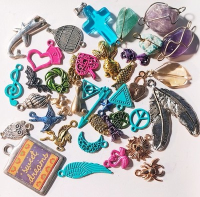 Jewelry Making  Grab bag - Mixed  Beads, NEW Colorful Charms, Findings Lot