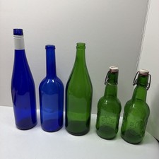 Lot of 5 Vintage Antique Bottles Cobalt Blue And Green Glass