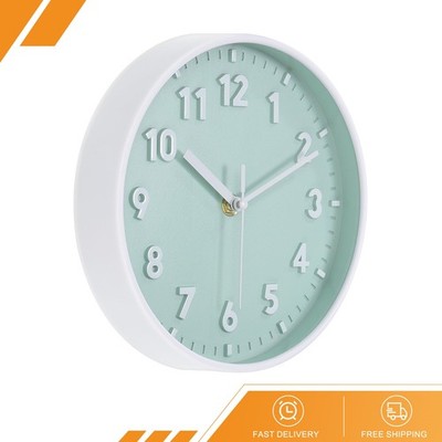 8 Inch Wall Clock 3D Number Quartz Silent Round Wall Clock Light Green