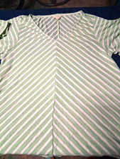 BIBI Green/White Striped V-Neck Short Sleeve Ruffle Top Size S