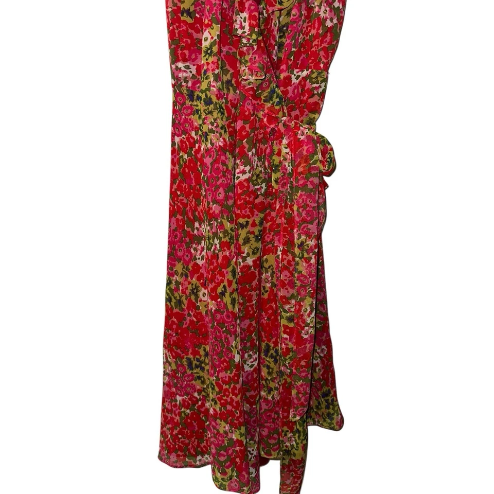 Vestido Ralph Lauren Exclusivo Envolvente de Seda Para Mujer 8 Rosa Floral Volantes Midi Hada Foto 3 de 4