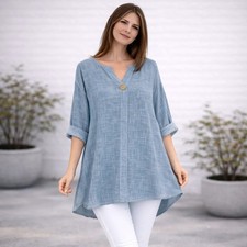 Oversized Italian Cotton Tunic Lightweight Breathable Summer Tunic Top Loose Fit