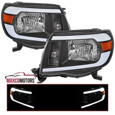 Black Headlights Fits 2005-2011 Toyota Tacoma Signal Lamps Led Tube Bar Lhrh