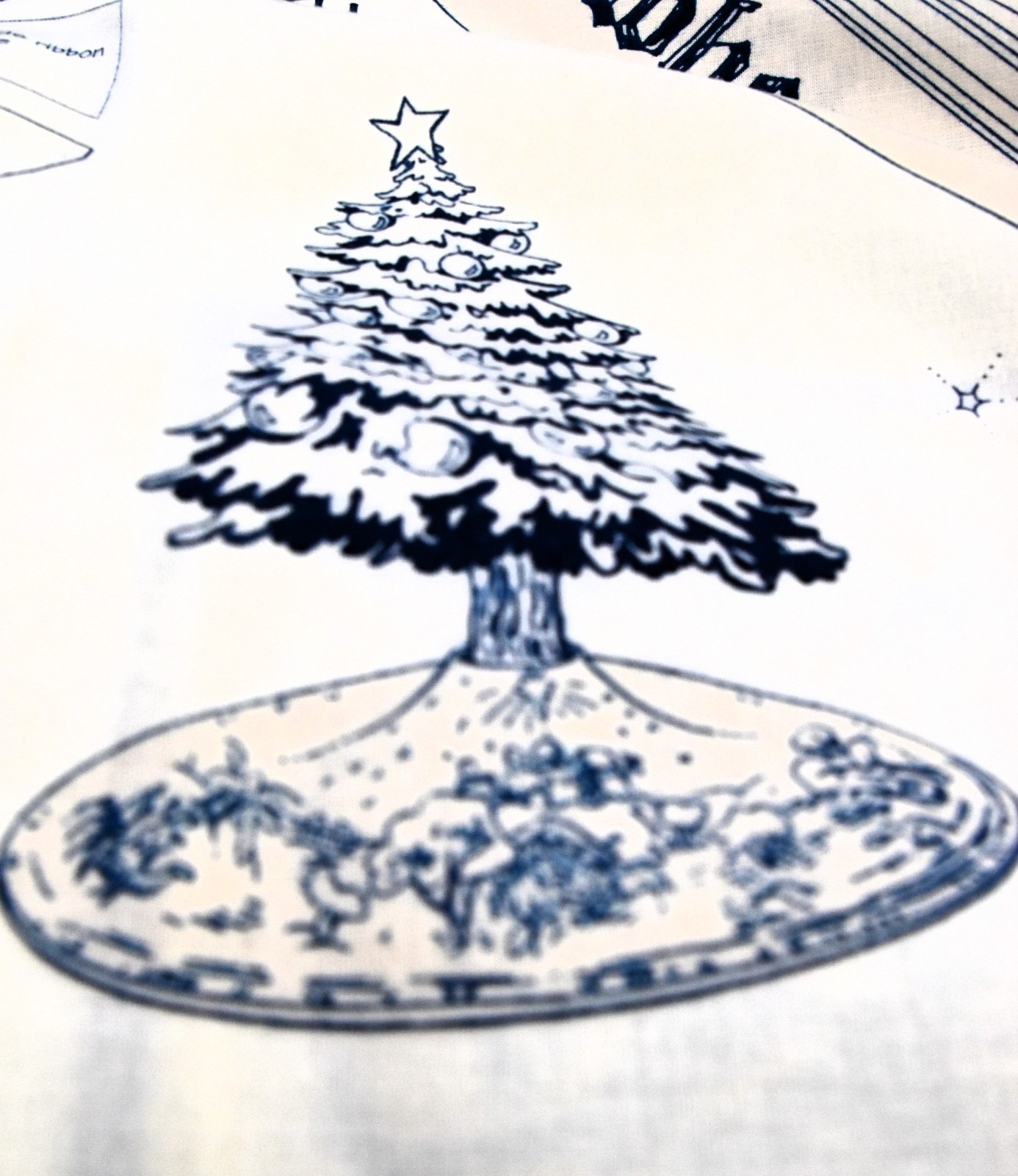 Christmas Tree Skirt with Printed Design Instructions on Fabric  