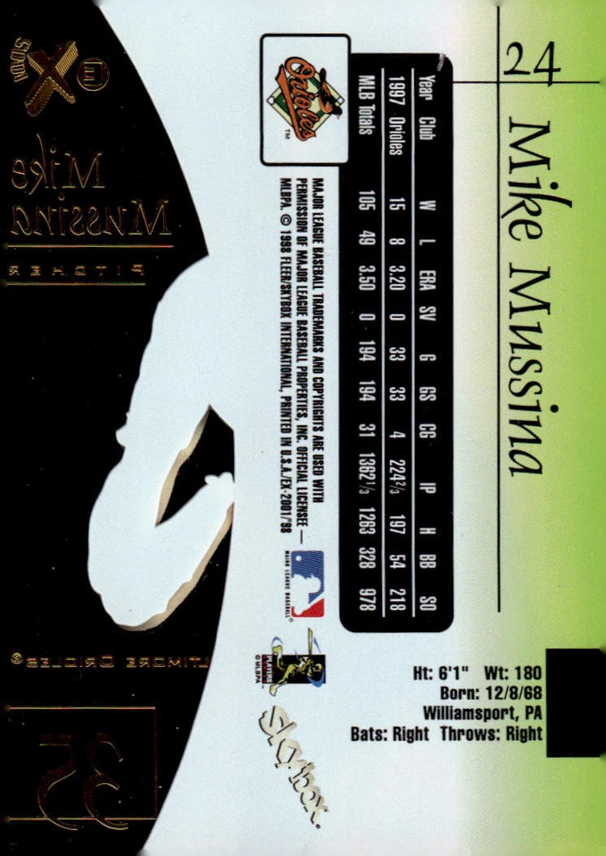1998 SkyBox E-X2001 #24 Mike Mussina - Image 2 of 2