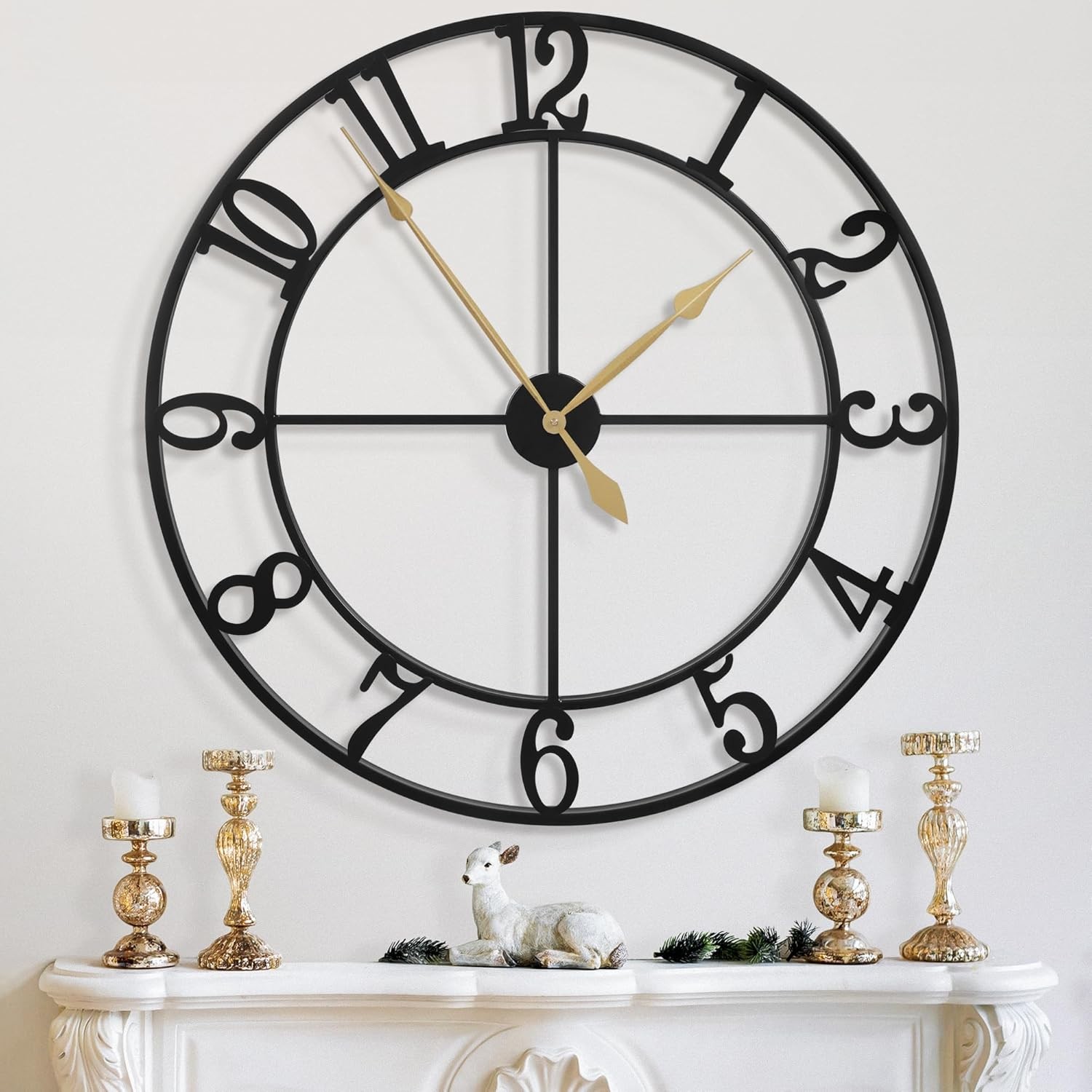 Extra Large 40" Black Metal Wall Clock with Arabic Numerals for Home & Office De