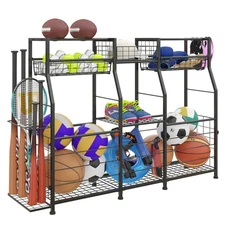 Small Garage Sports Equipment Organizer,Ball Storage Rack with Elastic Rope,G...