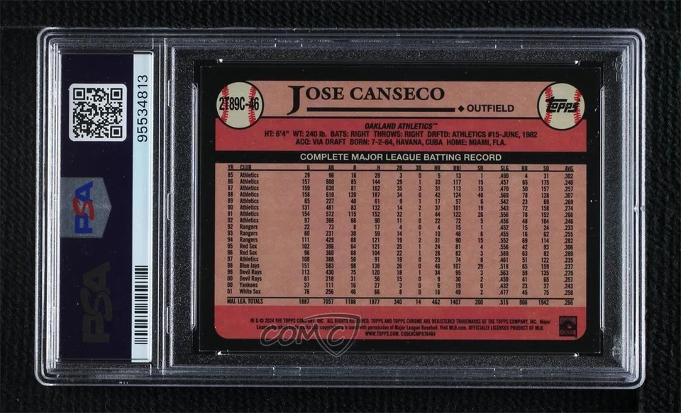 2024 Topps Series 2 Gold Refractor /50 Jose Canseco #2T89C-46 PSA 9 MINT - Image 2 of 2