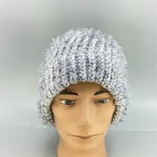 Womens Beanie Hat One Size Gray Pom Pom Fuzzy Knit Warm Wear Outdoor Hiking