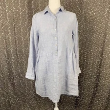 H by Halston Blue Linen Tunic Shirt Dress Coastal Minimalist Preppy Women's S