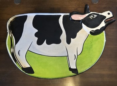 Vintage Mexican Papier-Mâché Cow Tray 20''x13''  Cachin, Hecho en México, Folk Art