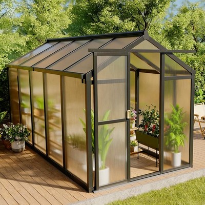 6x10FT Polycarbonate Greenhouse Large Aluminum Walk-in Greenhouse w/Sliding Door