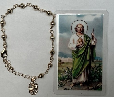 Bracelet Pulsera St Jude, San Judas 14k Gold Plated One Decade Rosary Rosario
