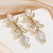 2023 New Shiny Marquise Leaf Zircon Bridal Earrings AAA Cubic Zirconia Charming 
