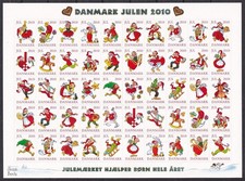 Denmark MNH (Perfekt Self-adhesive) Pixy Girl Cat Cats Christmas Seal Sheet 2010