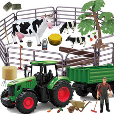Set Di Giocattoli per Animali Da Fattoria - Trattore Con Rimorchio, Recinzione, 