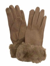 Womens Camel Tan Faux Fur Stretch Fit Texting  Tech Touchscreen Gloves