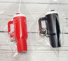 Lot of 2- Mini "Stanley Style" Tumbler Keychain Chapstick Holder Red Black