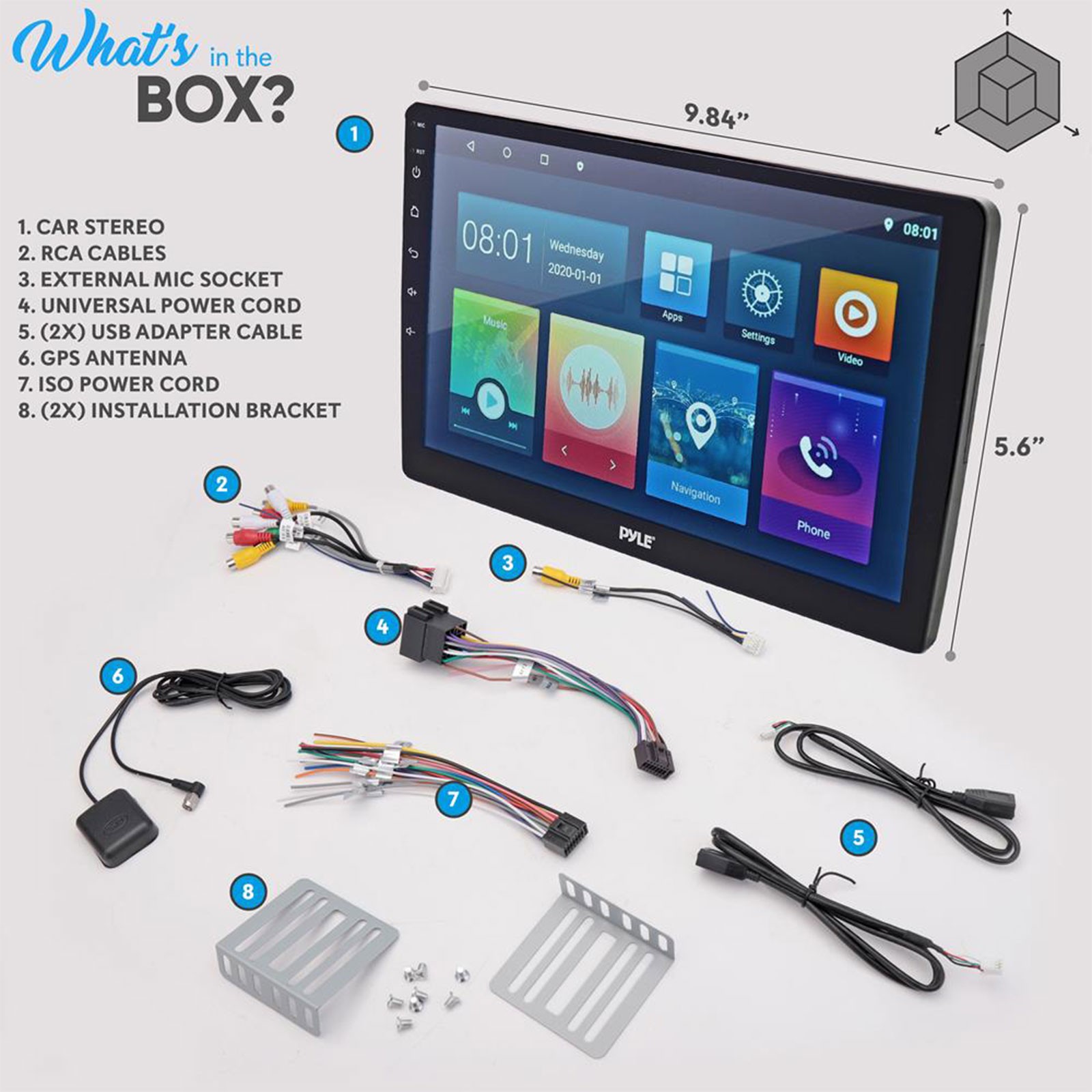 Pyle PLINTBL10 10.1" Bluetooth Wifi GPS USB Double DIN Receiver w/ Touchscreen