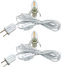 2 Pack Accessory Cord with 2 C7 Led Light Bulb Candelabra Base E12 Socket White