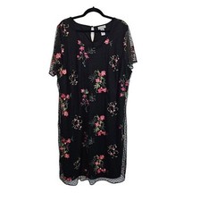 Catherines 2X Flower Embroidery Mesh Overlay Lined Midi Dress