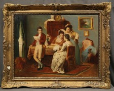 20th Century European Interior Scene Women Gathered Men Reading Letter Jane Eyre