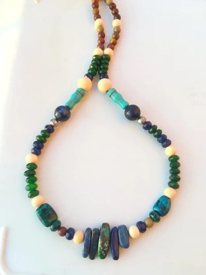 NATIVE AMERICAN HALSKETTE TÜRKIS JADE BLAU LAPISLAZULI SAPHIRE UND SILBER