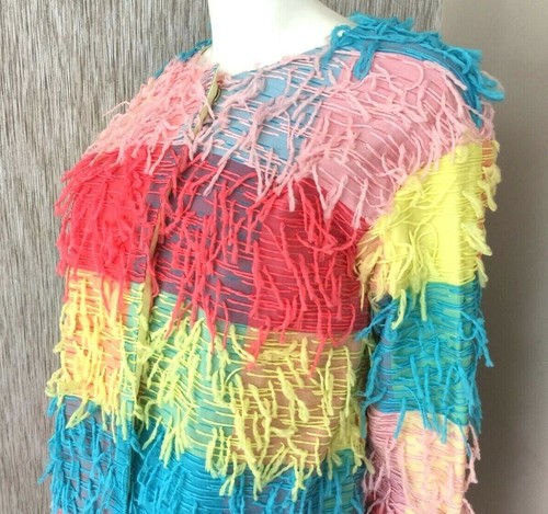 BOUTIQUE MOSCHINO FRINGED FIL COUPÉ COLOUR-BLOCK COAT UK 12 RETAIL £594..RARE!! - Picture 3 of 11