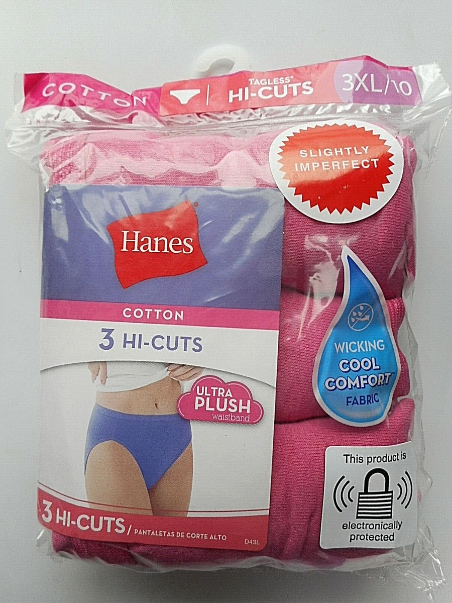 Hanes Women's 3 Pack 100% Cotton Tagless Hi-Cut Panties Size 3XL/10