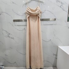 Betsy  Adam Linda Bernell Gold Satin Prom Formal Maxi Strappy Dress