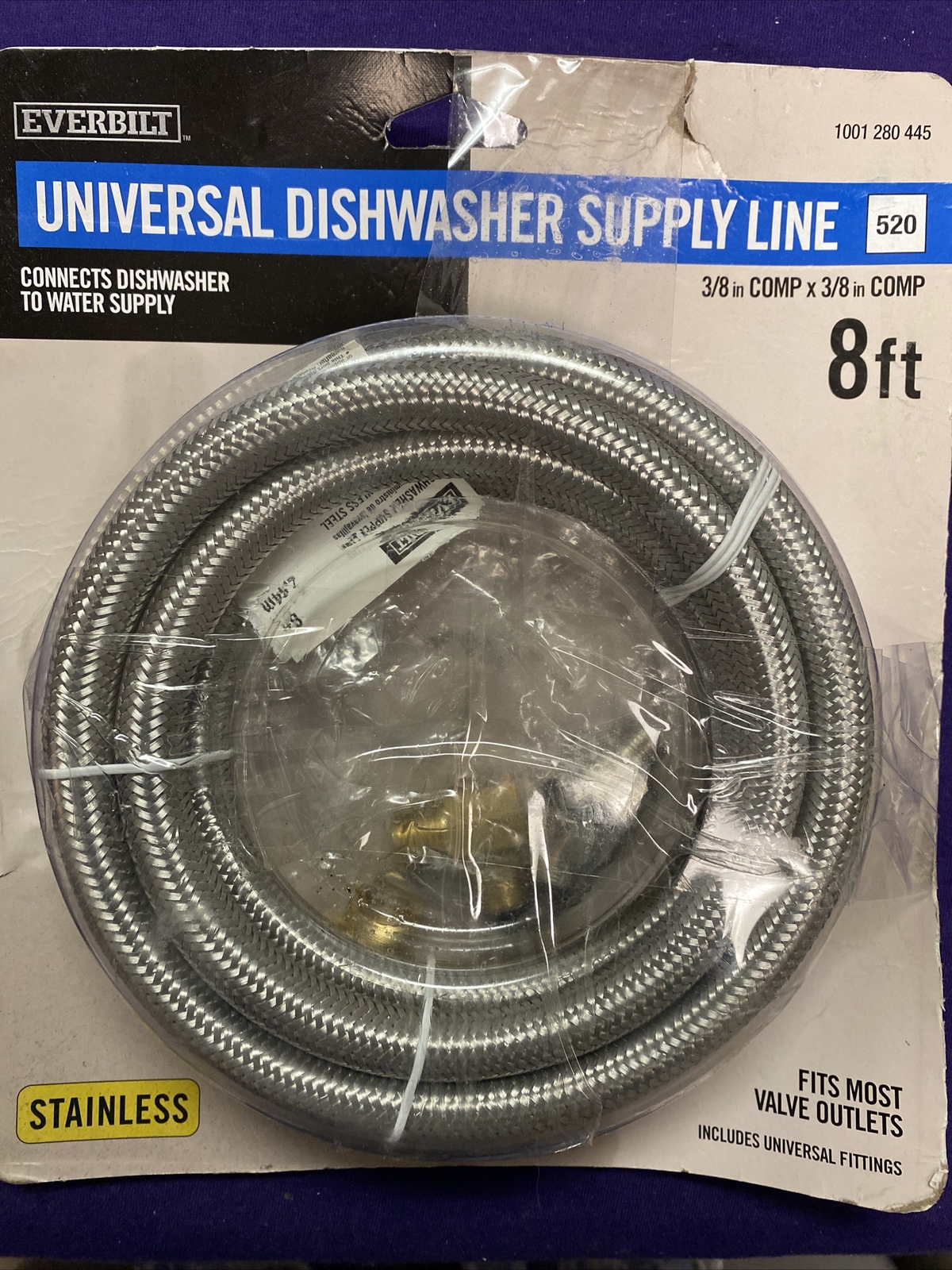 Everbilt Universal Dishwasher Supply Line 8 Ft 3/8" comp X 3/8" comp