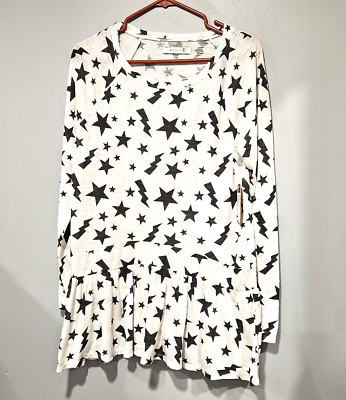 Billy T Size S White Cosmos Slub Shirt Stars Lightning Bolts Drop Waist