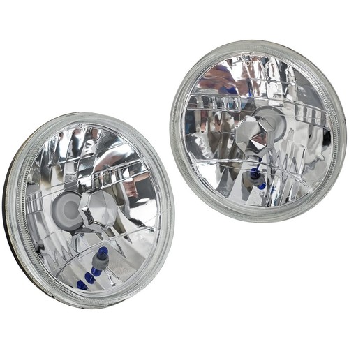 7" Inch Round Diamond Cut Crystal Clear Lens Semi Sealed Headlights Lamp x2 - Picture 4 of 8