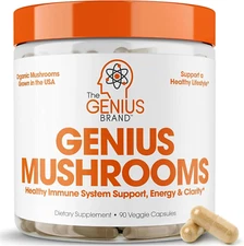 Genius Mushroom Supplement - Lions Mane, Cordyceps, Reishi  90 Capsules