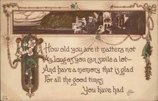 Arts and Crafts Birthday Verse Seashore Scene c1910 Vintage Postcard